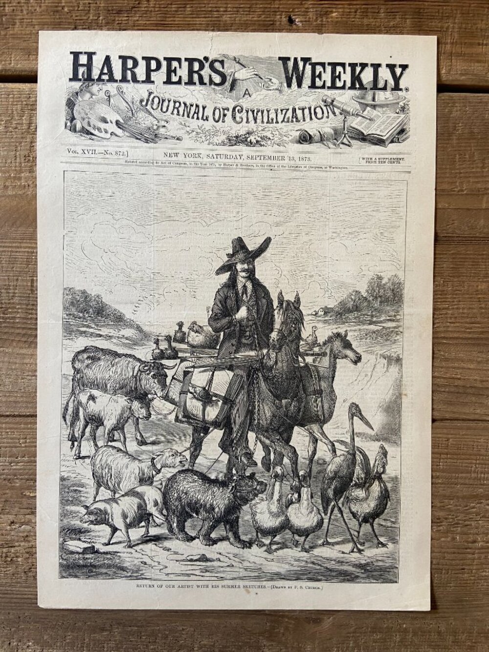 F.S. Church, Antique Woodcut, Political Cartoon